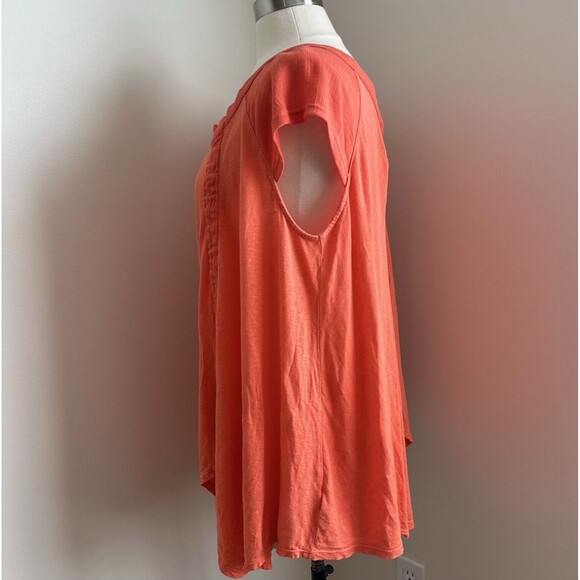 Free People Top Womens Small Orange Linen Top Draped Open Slit Blouse - Picture 5 of 10